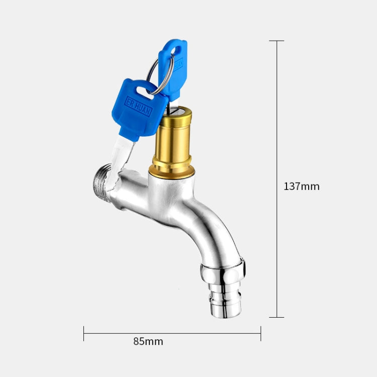 Household Faucet With Lock Outdoor Anti-theft 4 Minute Faucet, 规格: Key 304 Stainless Steel Washer Spout