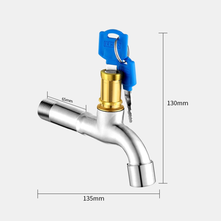 Household Faucet With Lock Outdoor Anti-theft 4 Minute Faucet, 规格: Key 304 Stainless Steel Long Sparkler