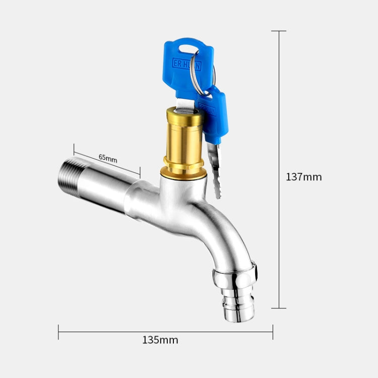 Household Faucet With Lock Outdoor Anti-theft 4 Minute Faucet, 规格: Key 304 Stainless Steel Long Washer Spout