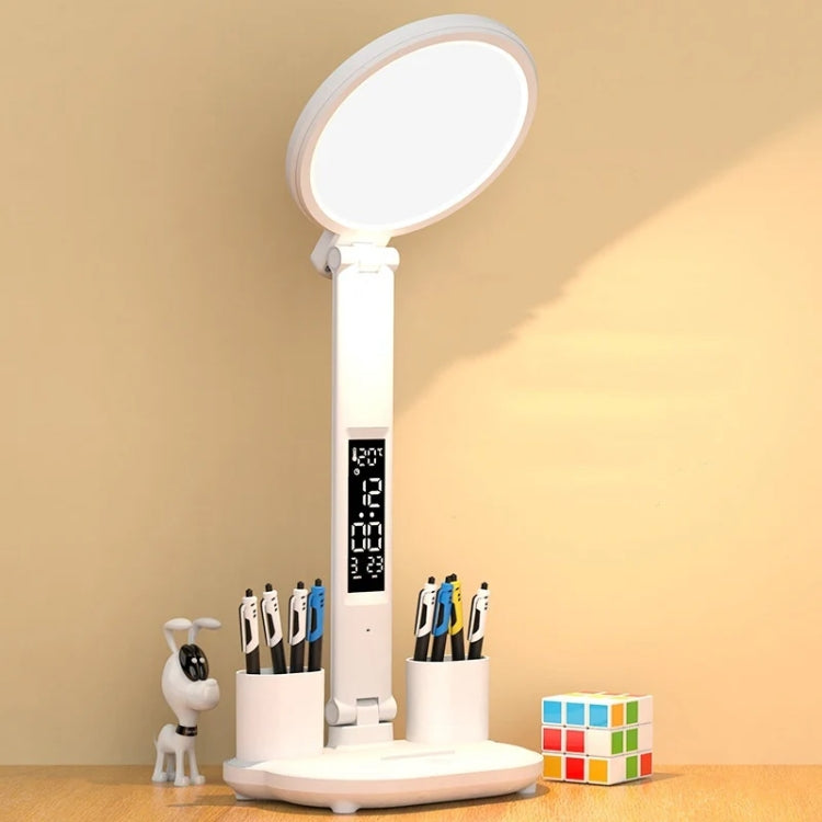 Plug-in Model With Clock  Round Desk Lamp Study Reading Folding Smart Bedside Eye Protection Lamp