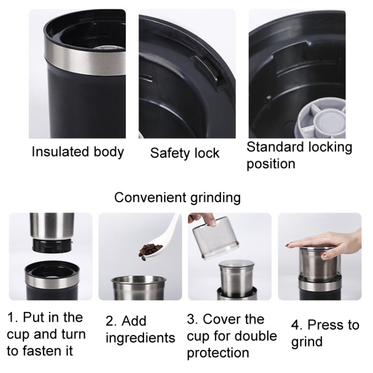 Single Cup Cross Knife Small Electric Grinder Coffee Bean Grains Fine Grinding Powder Machine UK Plug