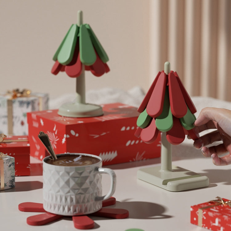 Christmas Tree Heat Resistant Table Mat Household Foldable Thermal Insulated Placemat Pot Mat, Style: Round Base