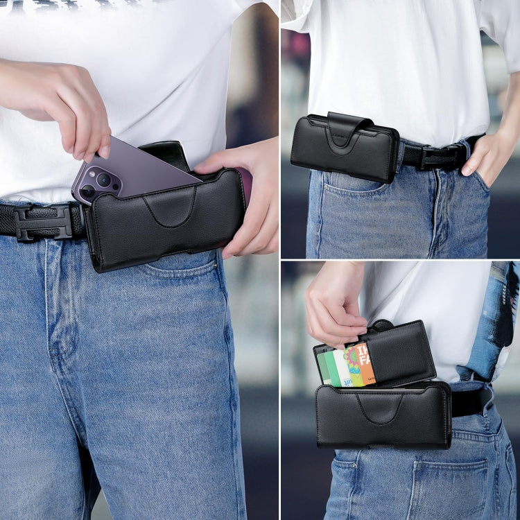 NUOKU 5.5-6.7 Inch Dual Phone Belt Clip Carrying Pouch Litchi Texture Leather Phone Case