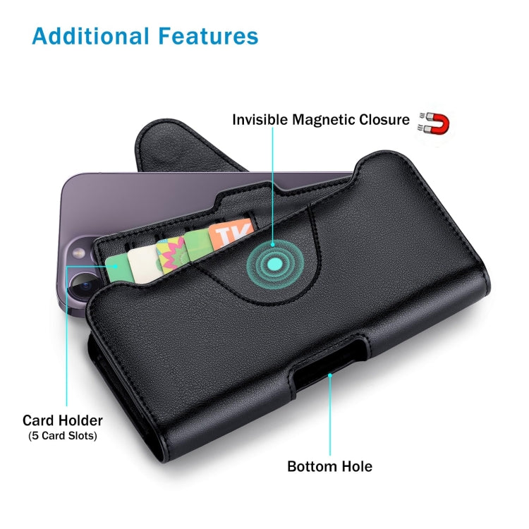 NUOKU 5.5-6.7 Inch Dual Phone Belt Clip Carrying Pouch Litchi Texture Leather Phone Case