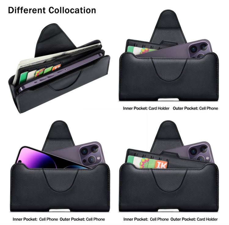 NUOKU 5.5-6.7 Inch Dual Phone Belt Clip Carrying Pouch Litchi Texture Leather Phone Case