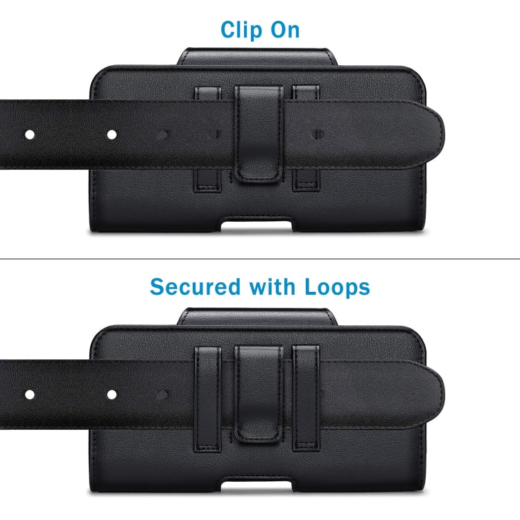 NUOKU 5.5-6.7 Inch Dual Phone Belt Clip Carrying Pouch Litchi Texture Leather Phone Case