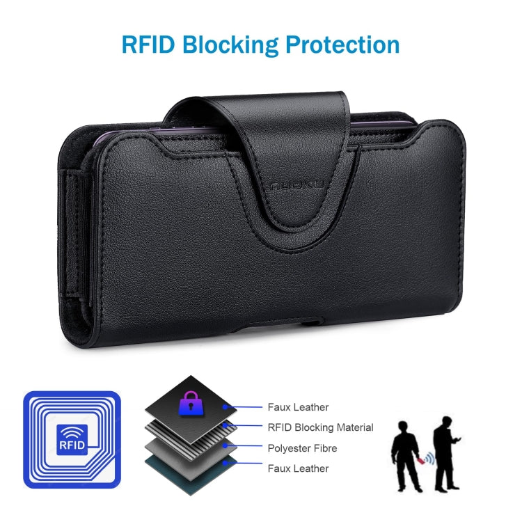 NUOKU 5.5-6.7 Inch Dual Phone Belt Clip Carrying Pouch Litchi Texture Leather Phone Case