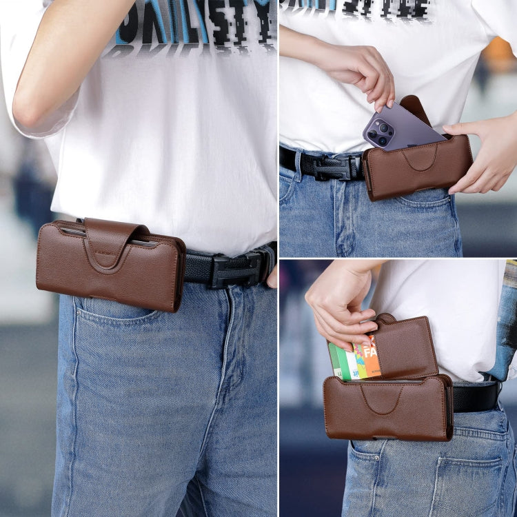 NUOKU 5.5-6.7 Inch Dual Phone Belt Clip Carrying Pouch Litchi Texture Leather Phone Case