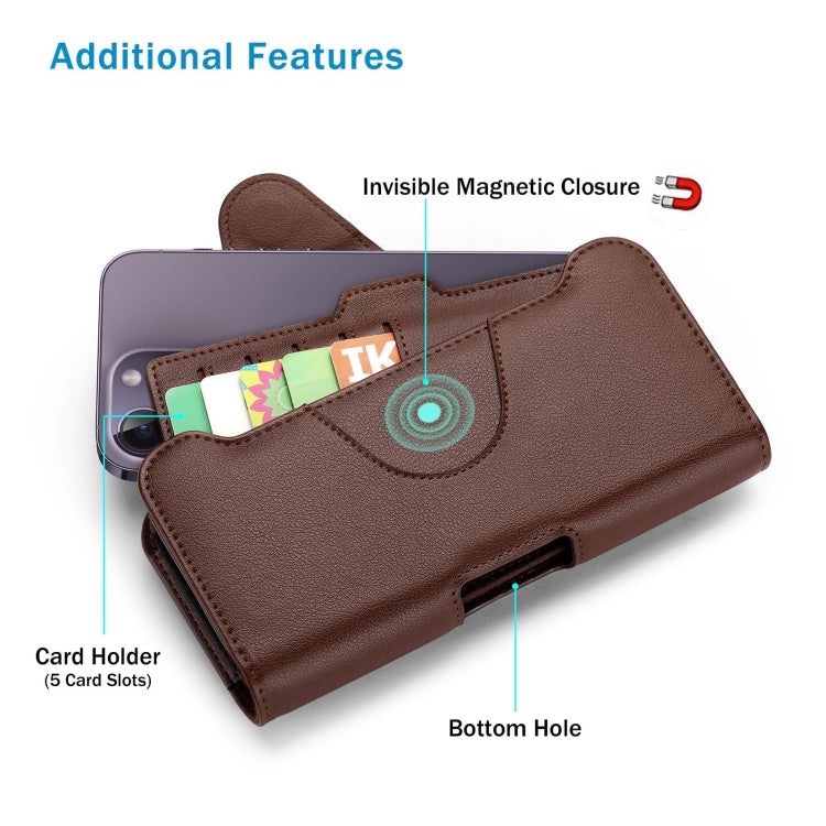 NUOKU 5.5-6.7 Inch Dual Phone Belt Clip Carrying Pouch Litchi Texture Leather Phone Case
