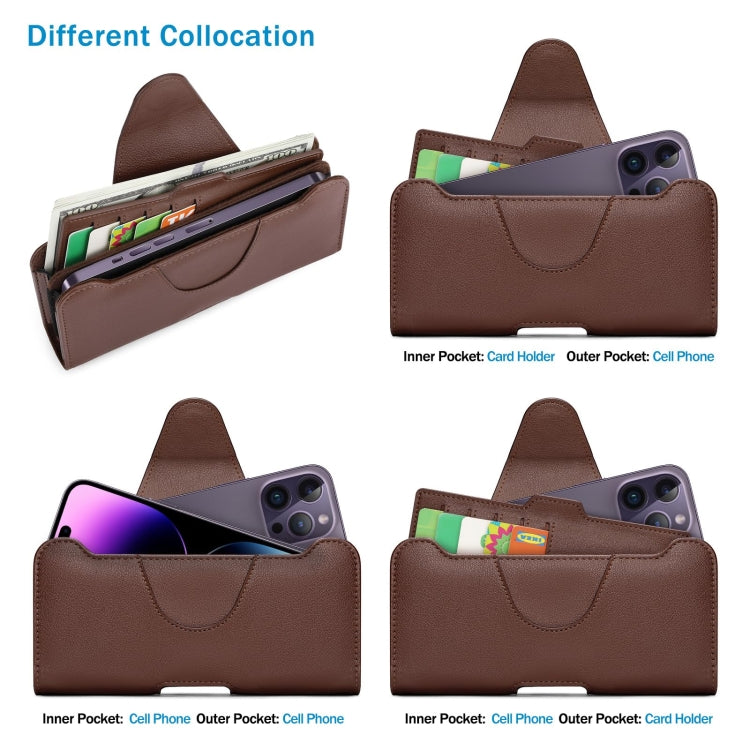 NUOKU 5.5-6.7 Inch Dual Phone Belt Clip Carrying Pouch Litchi Texture Leather Phone Case