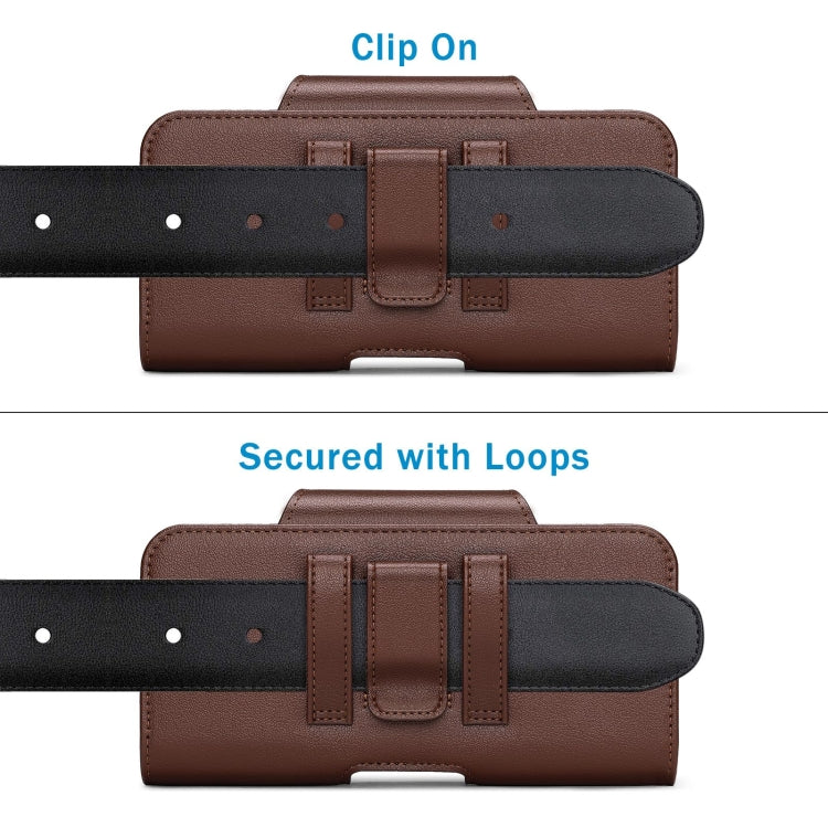NUOKU 5.5-6.7 Inch Dual Phone Belt Clip Carrying Pouch Litchi Texture Leather Phone Case