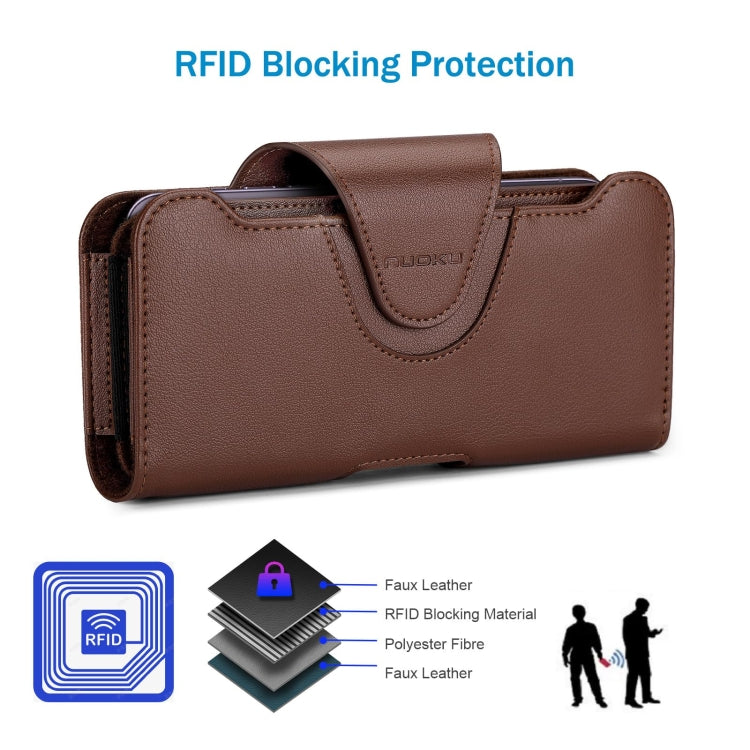 NUOKU 5.5-6.7 Inch Dual Phone Belt Clip Carrying Pouch Litchi Texture Leather Phone Case