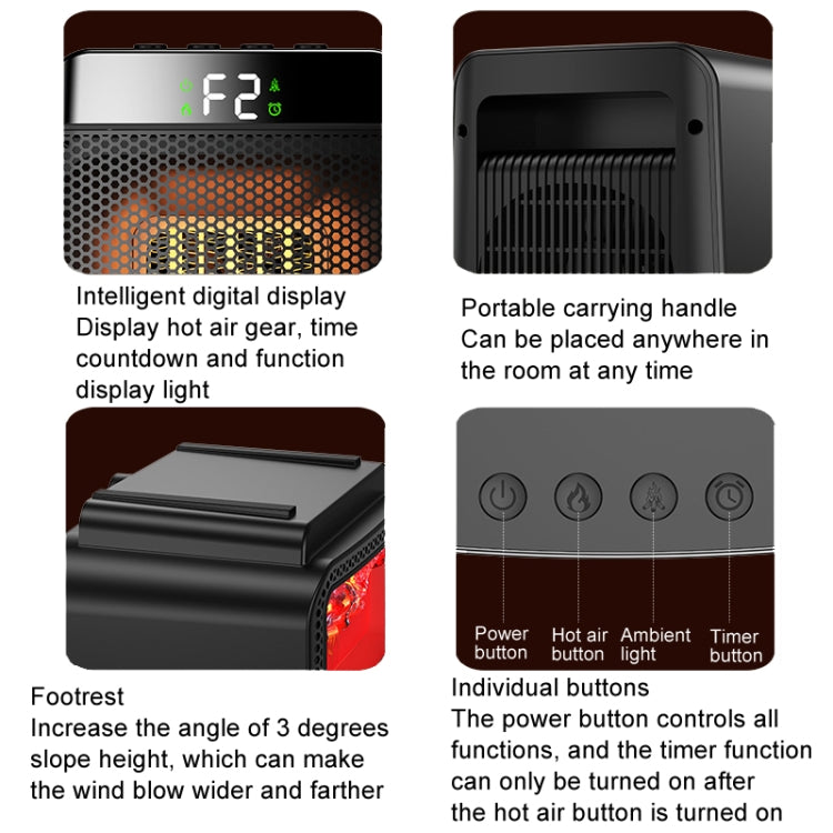 E03 Desktop PTC Heater Dynamic Flame Light Warmer UK Plug
