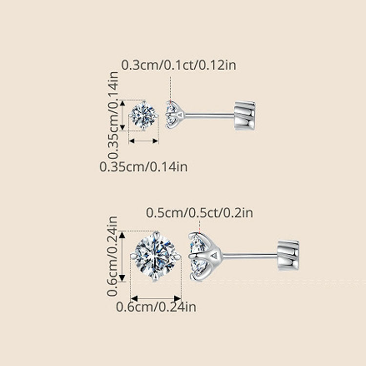 MSE062 S925 Sterling Silver Plated With Platinum Four-Claw Shining Moissanite Earrings, Size: M
