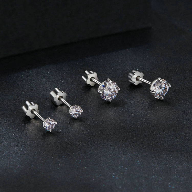 MSE062 S925 Sterling Silver Plated With Platinum Four-Claw Shining Moissanite Earrings, Size: M