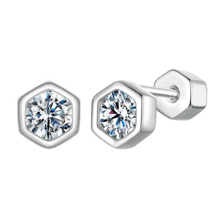 S925 Sterling Silver Plated With Platinum Shining Moissanite Hexagonal Earrings - MSE063