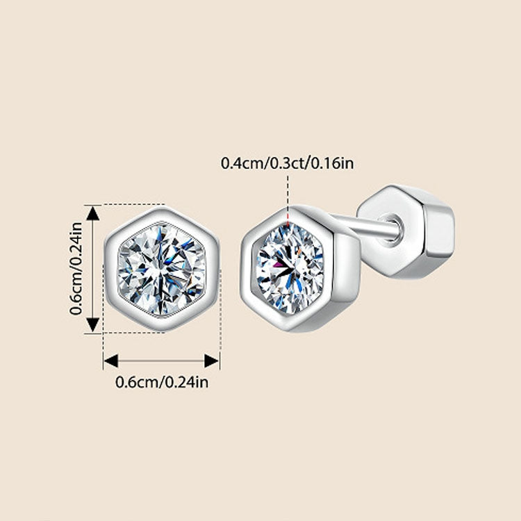 S925 Sterling Silver Plated With Platinum Shining Moissanite Hexagonal Earrings - MSE063