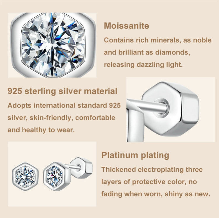 S925 Sterling Silver Plated With Platinum Shining Moissanite Hexagonal Earrings - MSE063