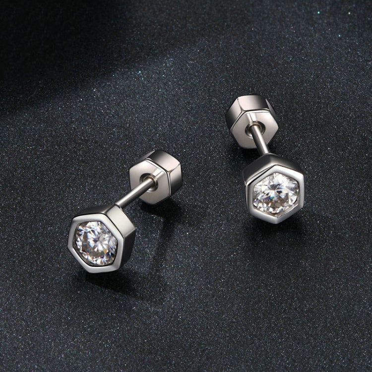 S925 Sterling Silver Plated With Platinum Shining Moissanite Hexagonal Earrings - MSE063
