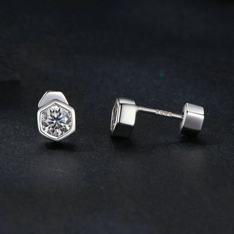S925 Sterling Silver Plated With Platinum Shining Moissanite Hexagonal Earrings - MSE063