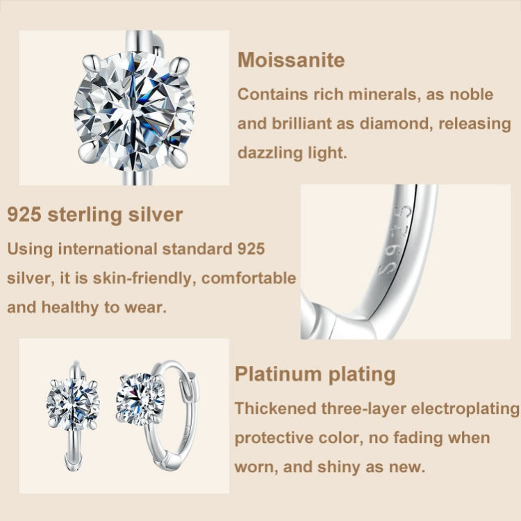 S925 Sterling Silver Platinum-Plated Moissanite Ear Clip Earrings - MSE064