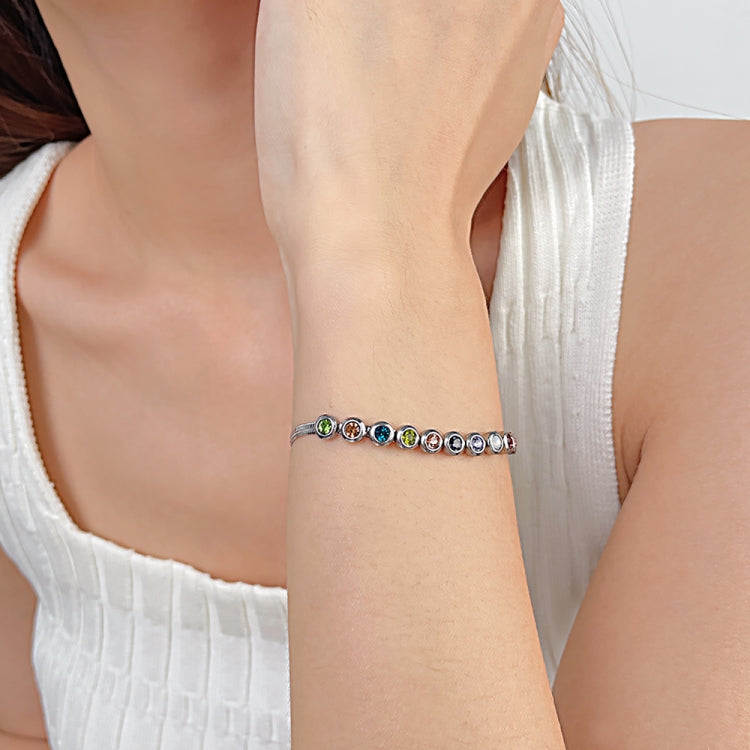 OPK GS1431 Titanium Steel Colorful Zirconia Hand Jewelry Stainless Steel Flat Chain Bracelet, Color: Steel Color
