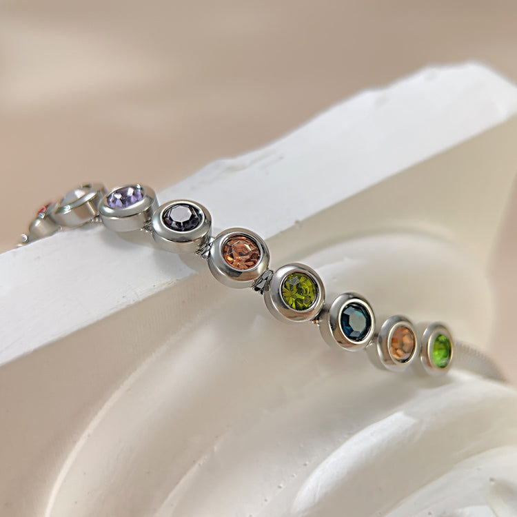 OPK GS1431 Titanium Steel Colorful Zirconia Hand Jewelry Stainless Steel Flat Chain Bracelet, Color: Steel Color