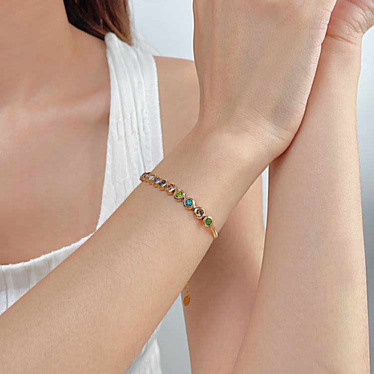 OPK GS1431 Titanium Steel Colorful Zirconia Hand Jewelry Stainless Steel Flat Chain Bracelet, Color: Gold