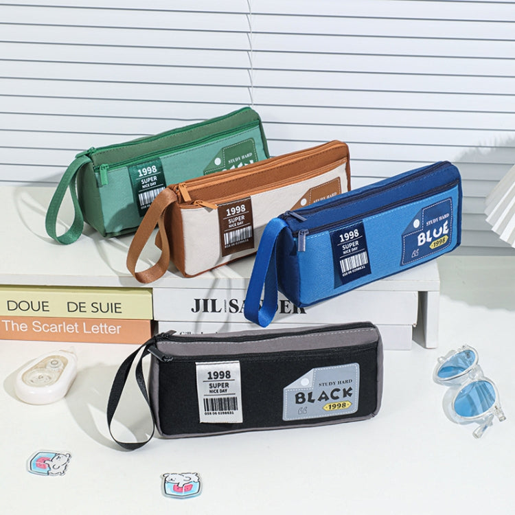 Retro Triangle Design Double-layer Handheld Pencil Case Student Stationery Bag
