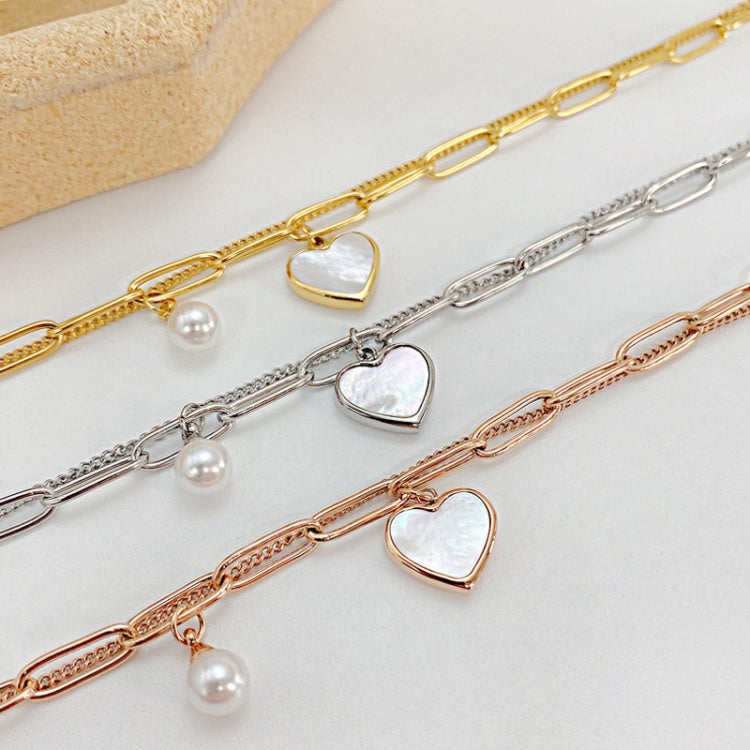 OPK 1106 Cold Style Personalized Double Layer Temperament Peach Heart Pearl Stainless Steel Bracelet, Color: Steel Color