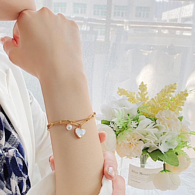 OPK 1106 Cold Style Personalized Double Layer Temperament Peach Heart Pearl Stainless Steel Bracelet, Color: Steel Color