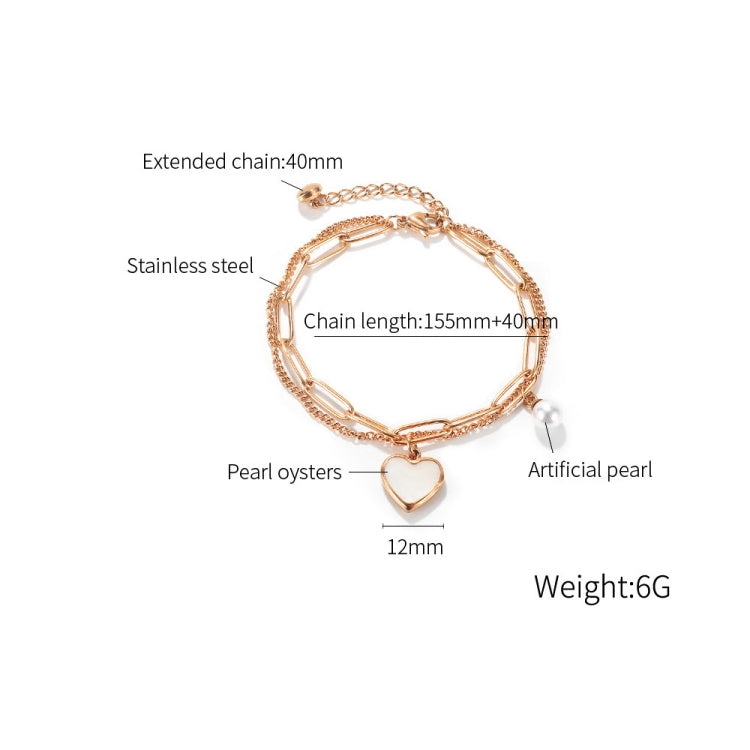 OPK 1106 Cold Style Personalized Double Layer Temperament Peach Heart Pearl Stainless Steel Bracelet, Color: Steel Color