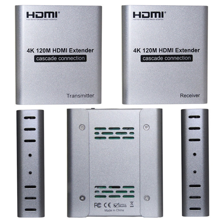 HDMI Single Cable 120m Transmitter / Receiver Extender 4K HD Transmitter EU Plug - Gray