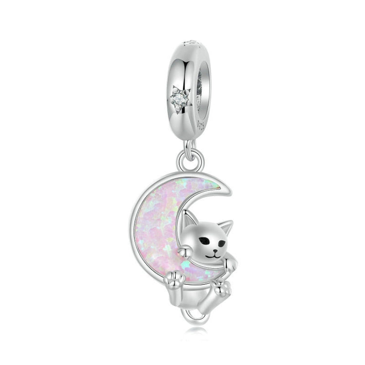 S925 Sterling Silver Plated Platinum Fantasy Moon Cute Cat Pendant - SCC2879