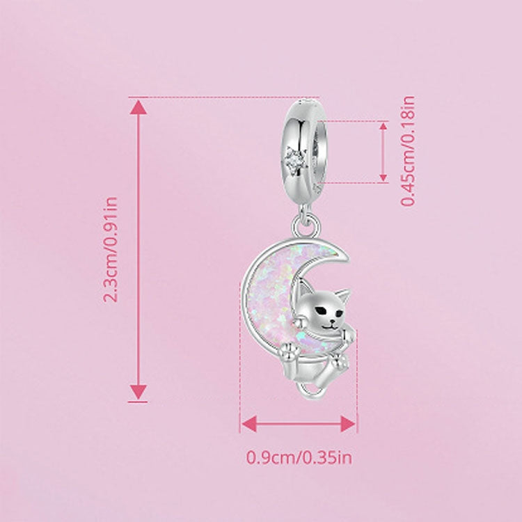 S925 Sterling Silver Plated Platinum Fantasy Moon Cute Cat Pendant - SCC2879