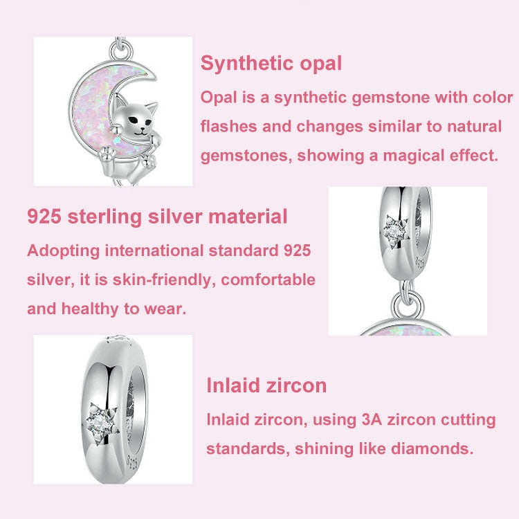 S925 Sterling Silver Plated Platinum Fantasy Moon Cute Cat Pendant - SCC2879