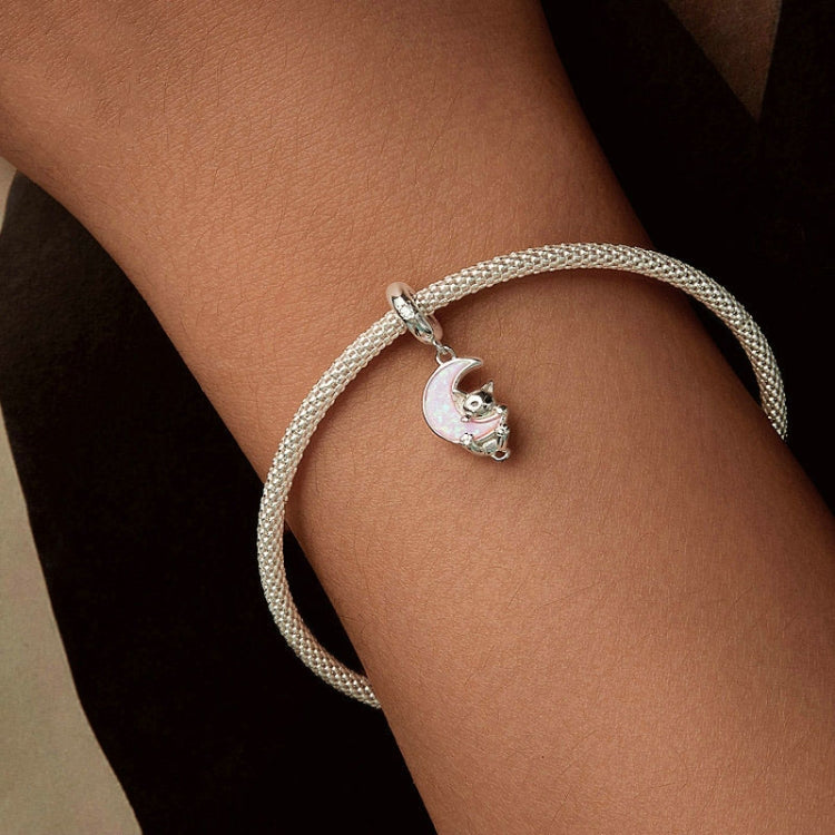 S925 Sterling Silver Plated Platinum Fantasy Moon Cute Cat Pendant - SCC2879
