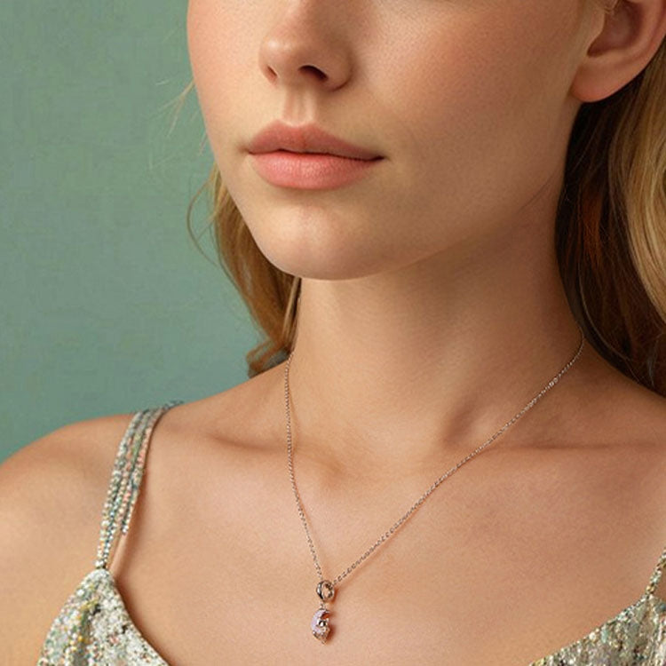 S925 Sterling Silver Plated Platinum Fantasy Moon Cute Cat Pendant - SCC2879