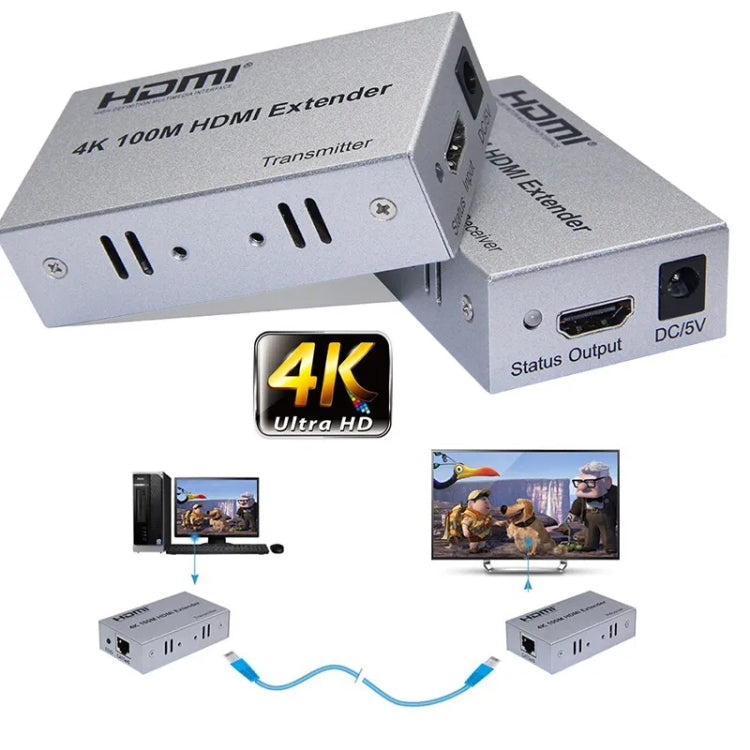 HDMI To RJ45 Single Ethernet Cable 100m Extender 4K HD Cable Signal Amplifier US Plug