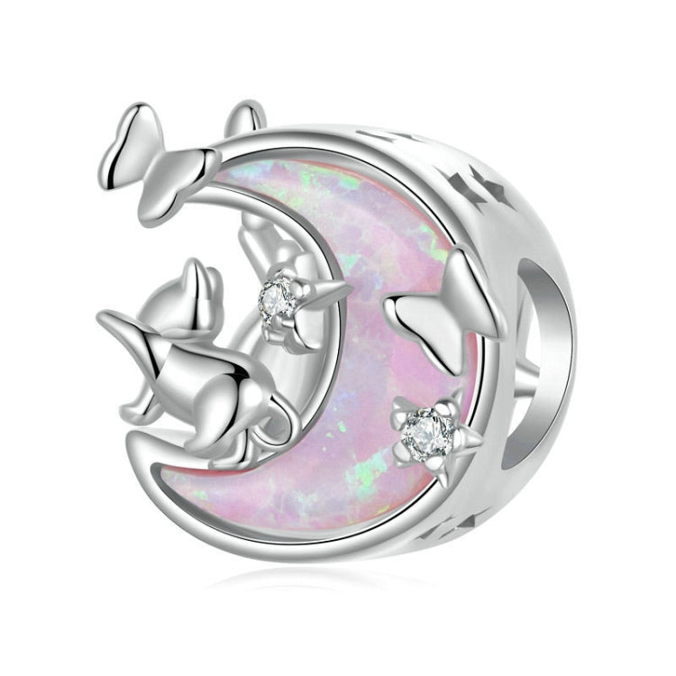 S925 Sterling Silver Plated Platinum Fantasy Opal Moon Cat Pendant - SCC2880