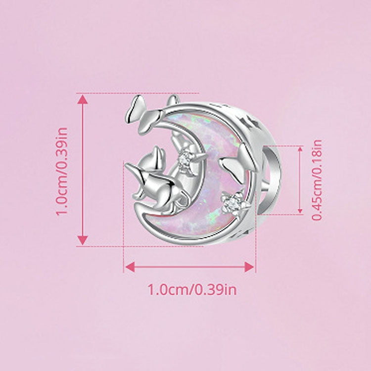 S925 Sterling Silver Plated Platinum Fantasy Opal Moon Cat Pendant - SCC2880
