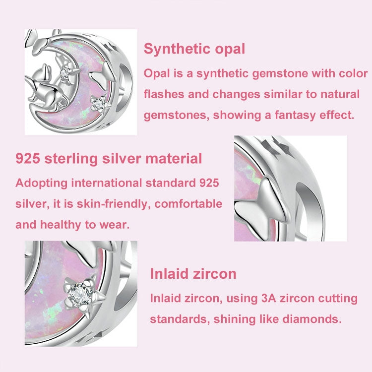 S925 Sterling Silver Plated Platinum Fantasy Opal Moon Cat Pendant - SCC2880