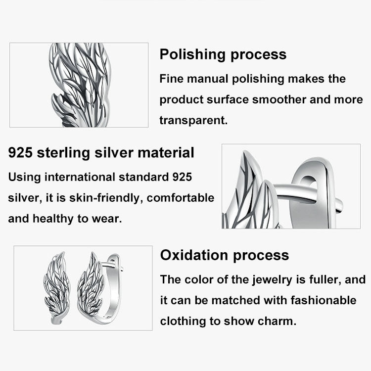 S925 Sterling Silver Oxidized Ear Buckle Wing Shape Earrings - SCE1795