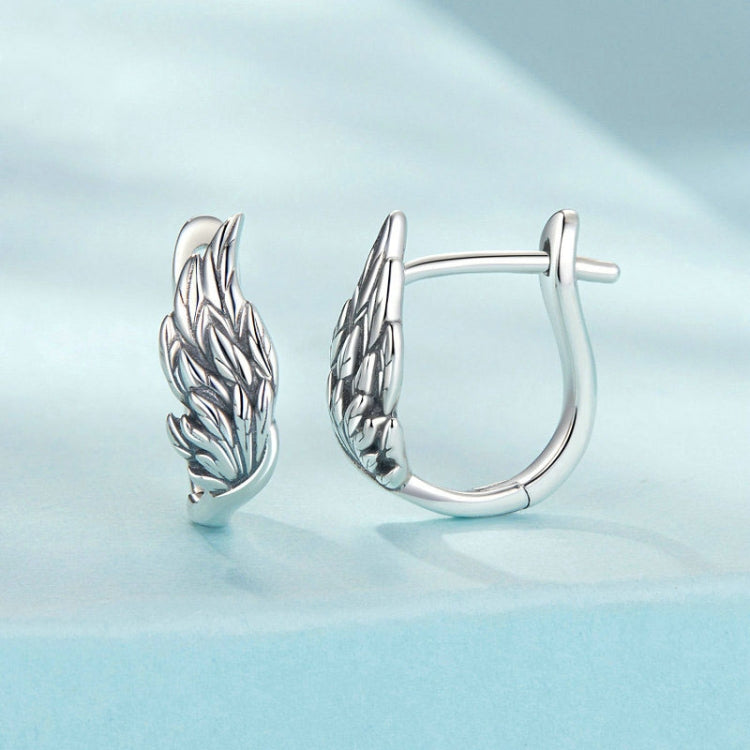 S925 Sterling Silver Oxidized Ear Buckle Wing Shape Earrings - SCE1795