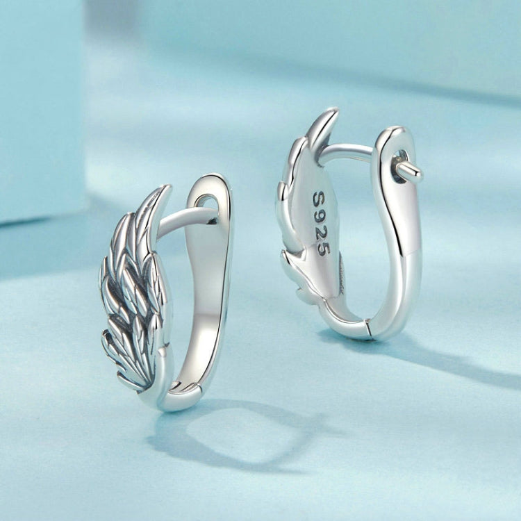 S925 Sterling Silver Oxidized Ear Buckle Wing Shape Earrings - SCE1795