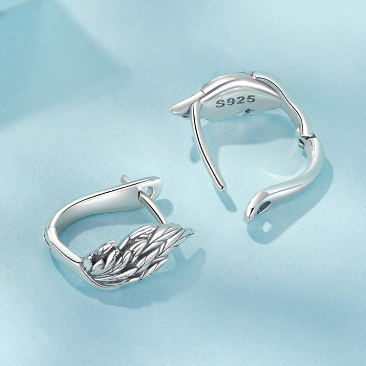 S925 Sterling Silver Oxidized Ear Buckle Wing Shape Earrings - SCE1795