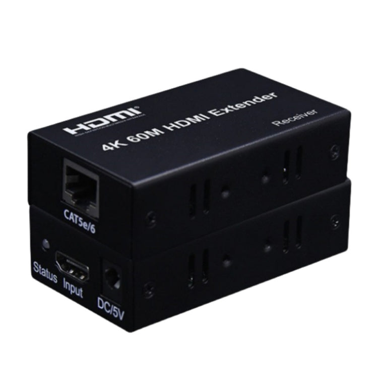 HDMI To RJ45 Single Ethernet Cable 60m Extender 4K HD Cable Signal Amplifier, Transmitter+Receiver EU Plug - Black