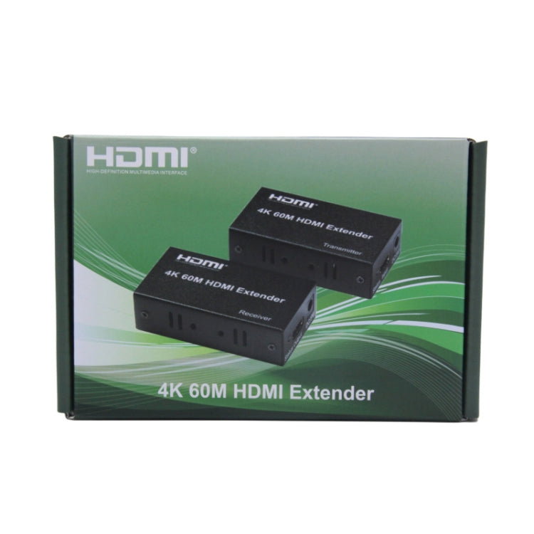 HDMI To RJ45 Single Ethernet Cable 60m Extender 4K HD Cable Signal Amplifier, Transmitter+Receiver US Plug - Black