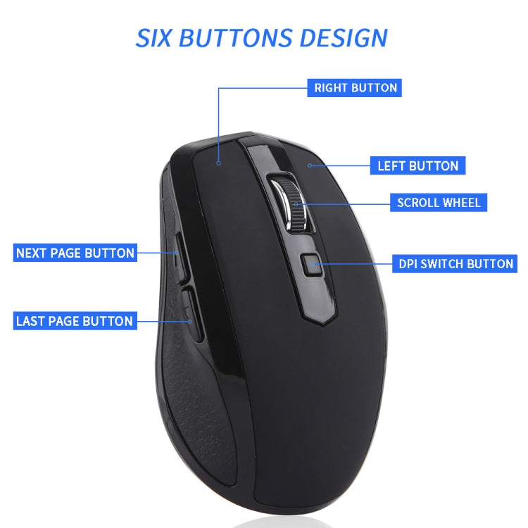 6-Keys Type-C/USB-C Laptop Office Game Silent Wireless Mouse - Black