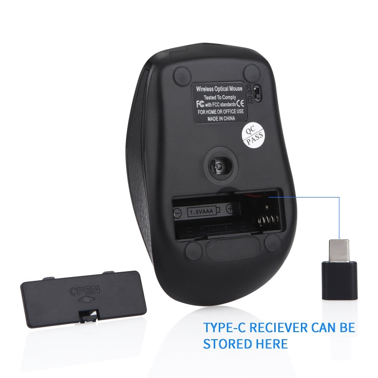 6-Keys Type-C/USB-C Laptop Office Game Silent Wireless Mouse - Black